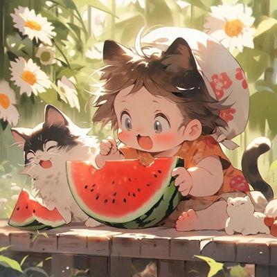 黑猫吃瓜动漫头像,动漫世界里的悠闲时光